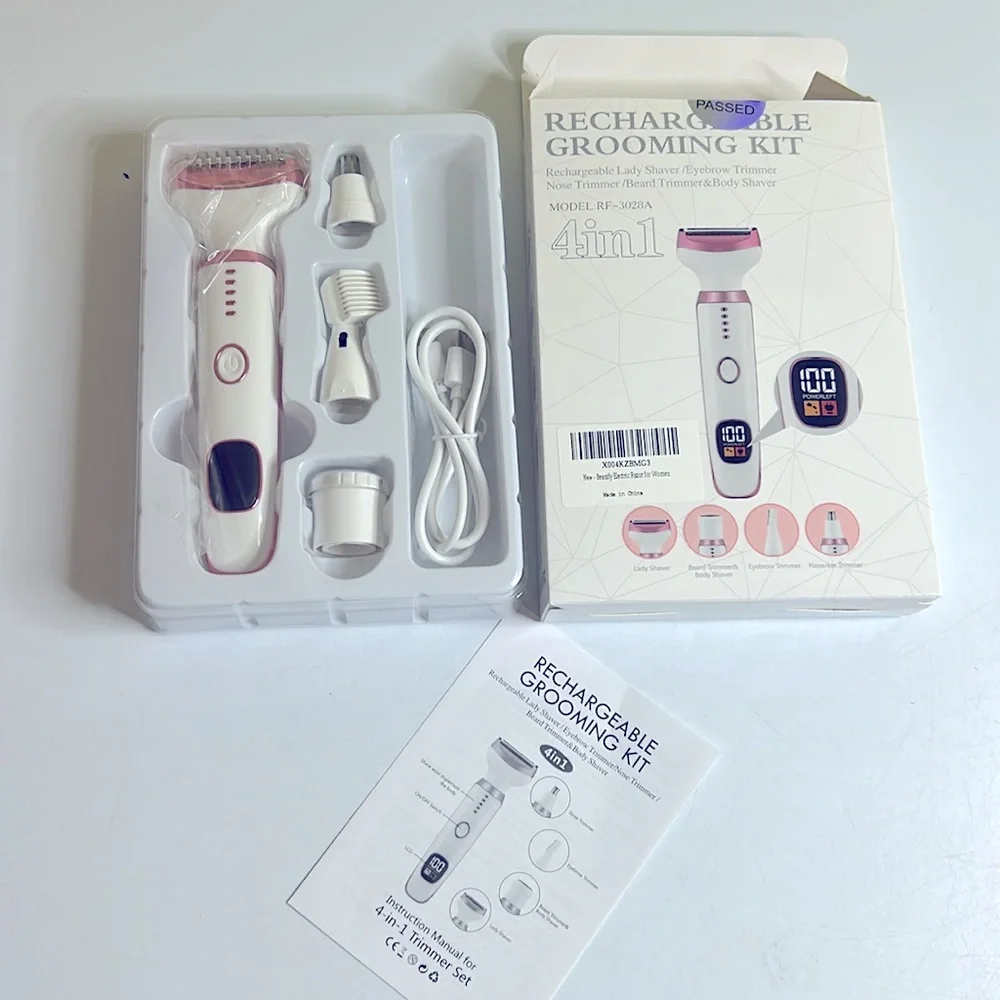 Rechargeable Wet Dry Razor With Grooming Kit Pink and White